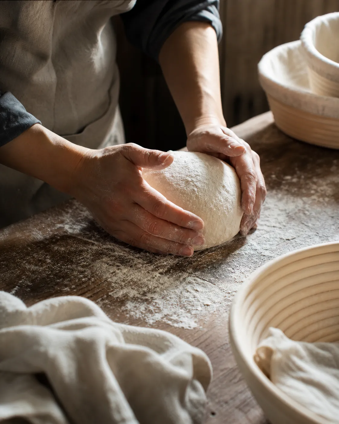 小麦生地を丁寧に成形する手元